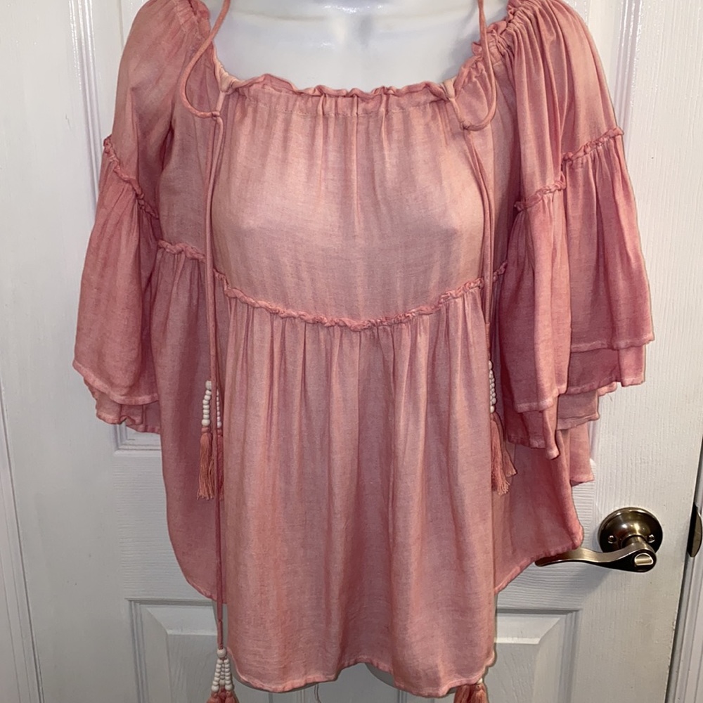 ANTHROPOLOGIE On The Road Women’s Off Shoulder Rayon Flowy Boho Top Sz S